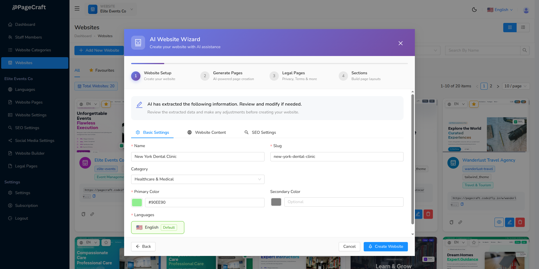 Review Extracted Website Data