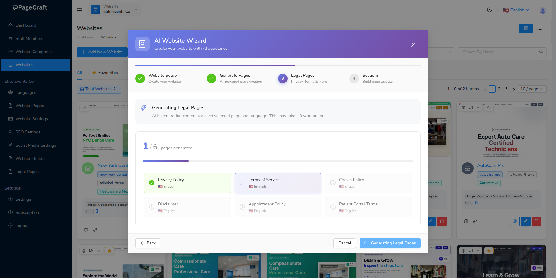 Legal Pages Generation Start