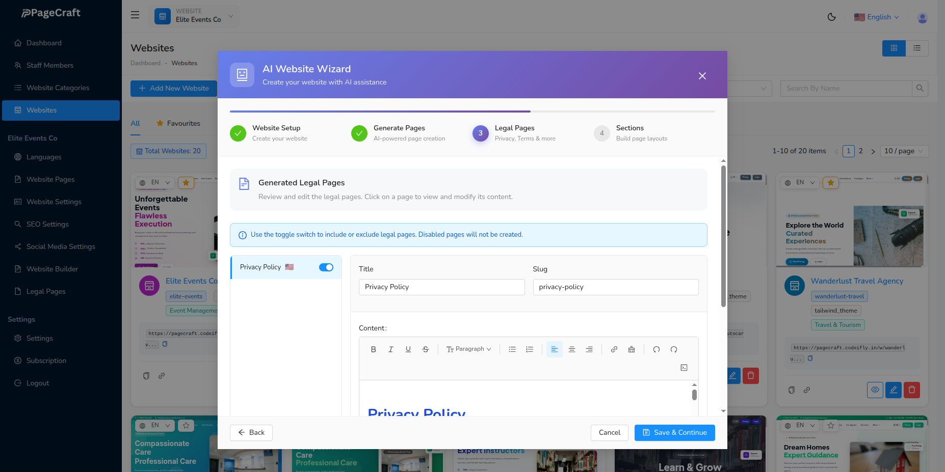 Legal Pages Creating