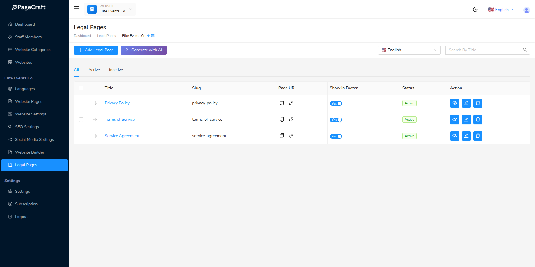 AI Legal Pages Button