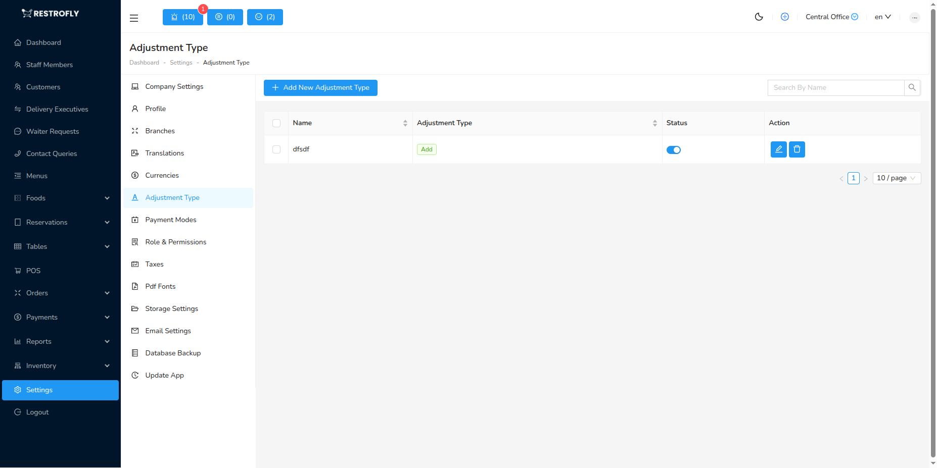 Adjustment Types - List Page