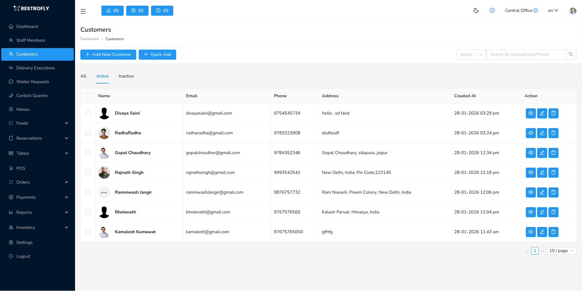 Customers - List Page
