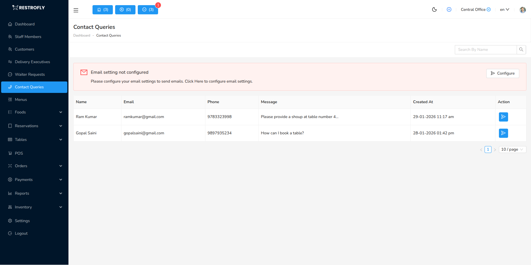 Contact Queries - List Page