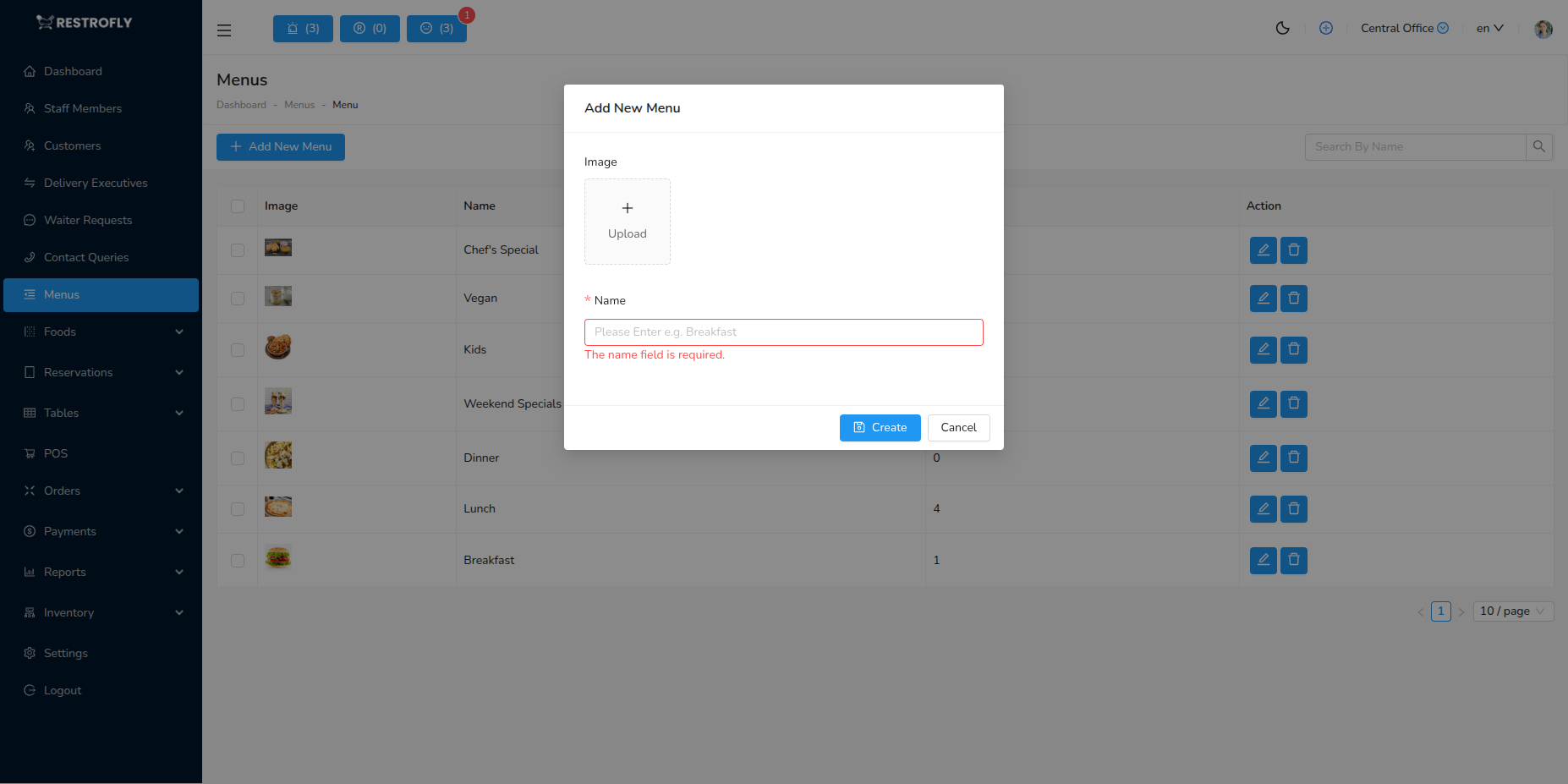 Menu - Add/Edit Form