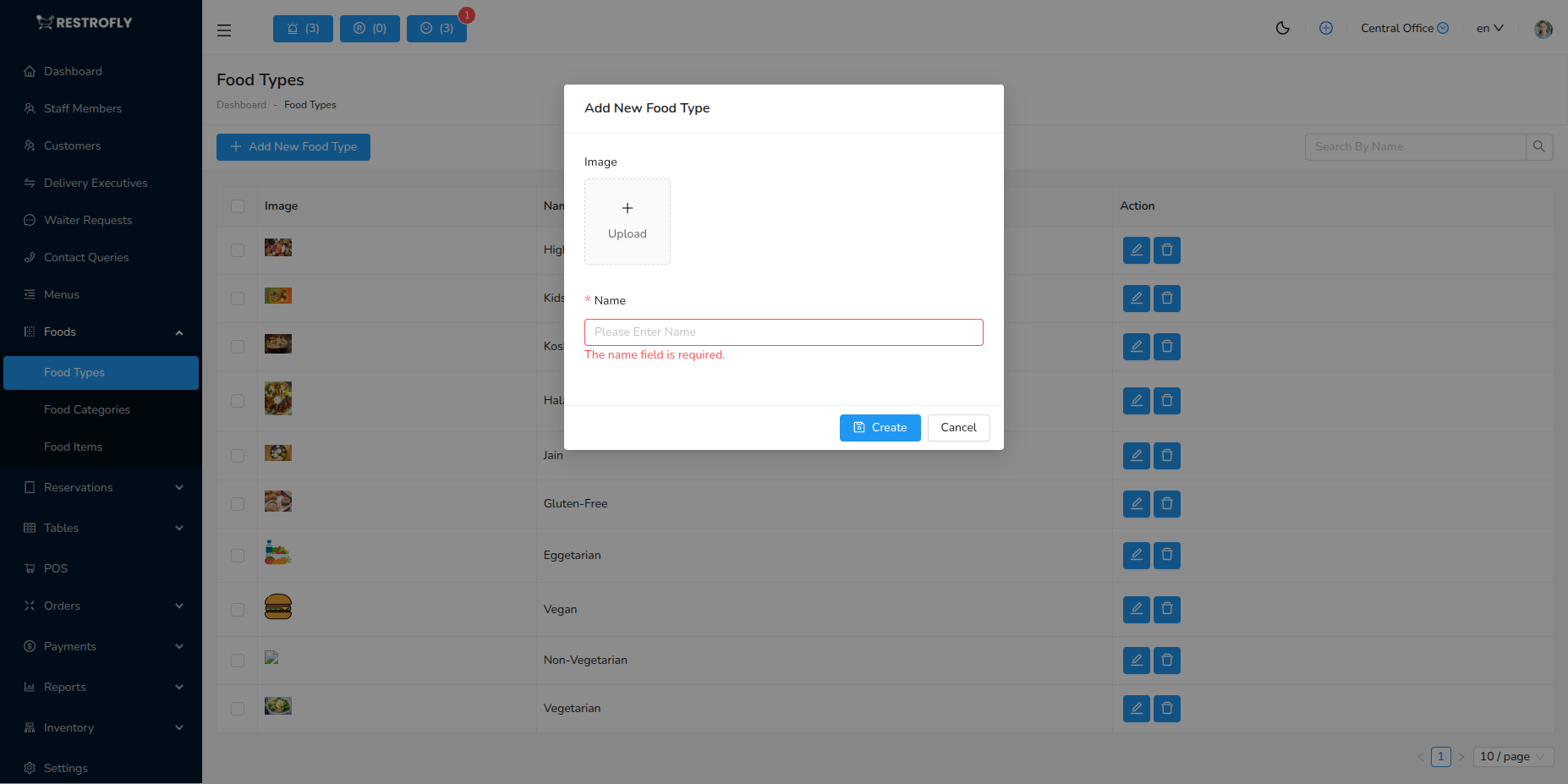 Food Type - Add/Edit Form