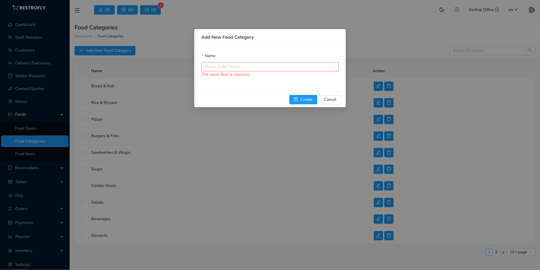 Food Categories - Add/Edit Form