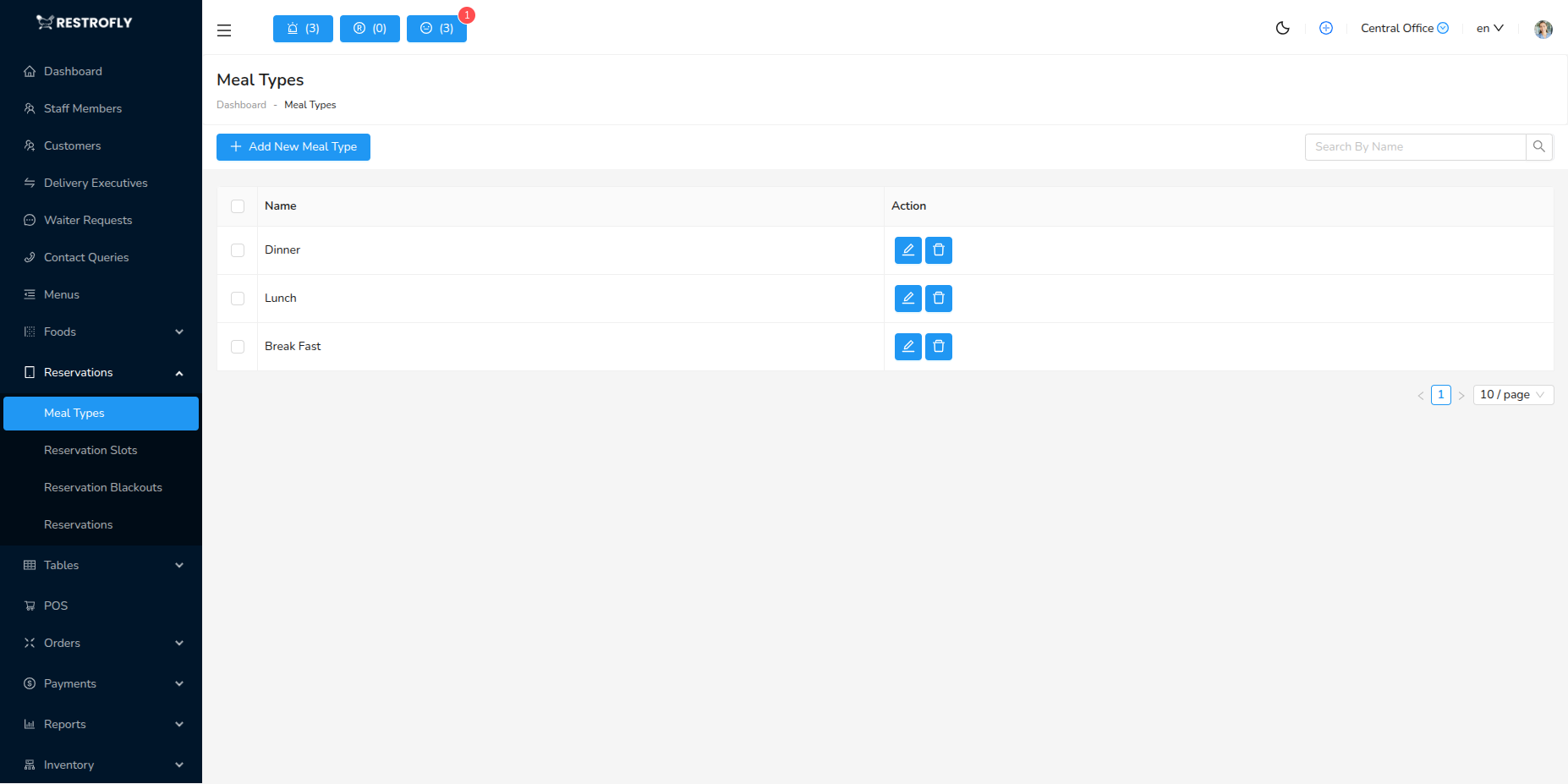 Meal Types - List Page