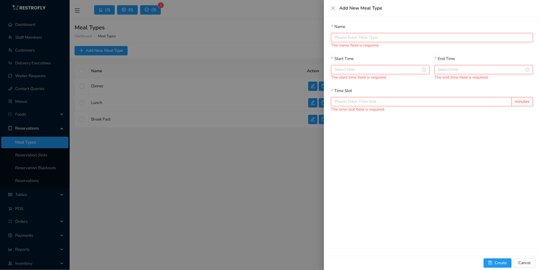 Meal Types - Add/Edit Form