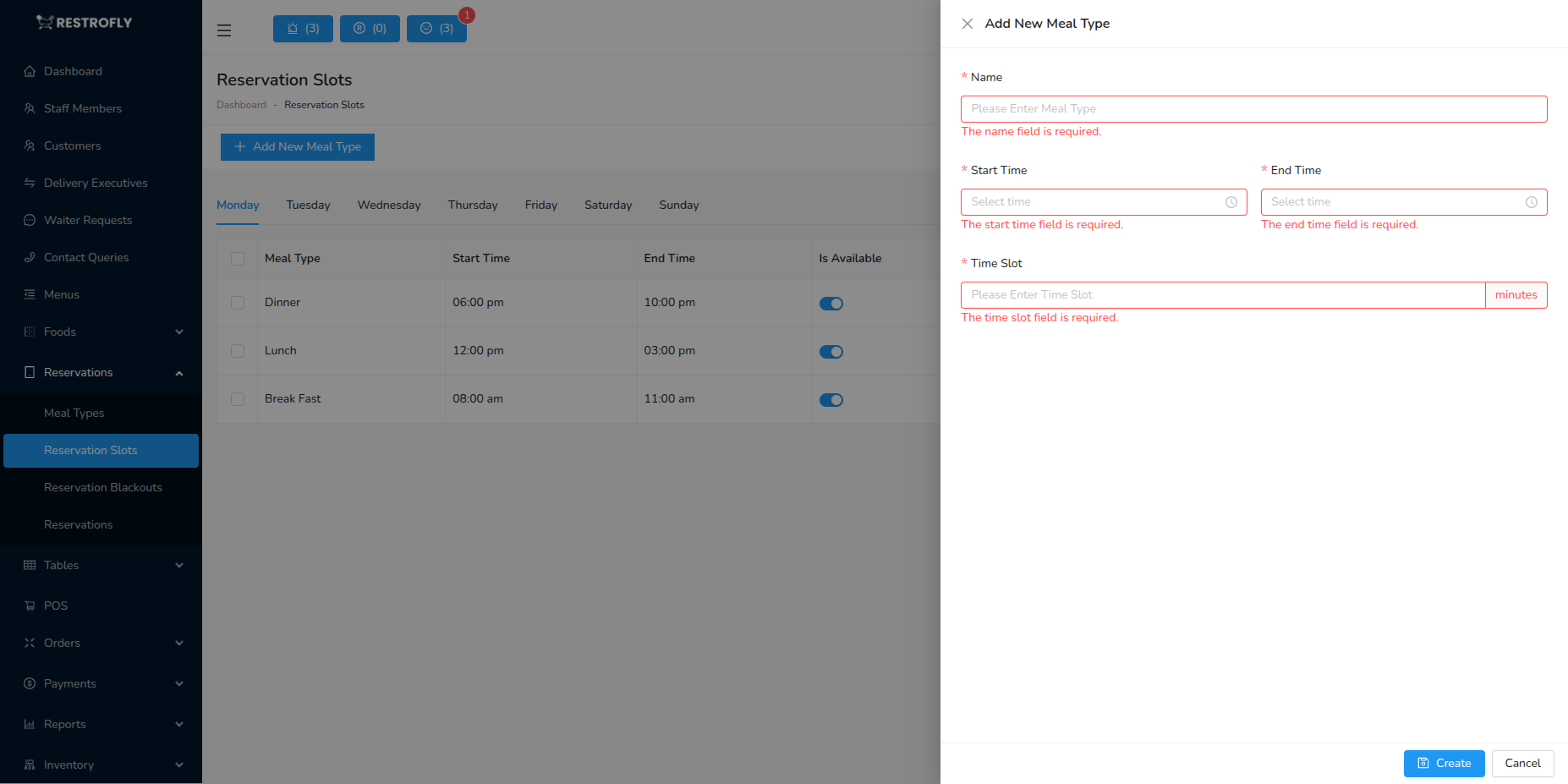 Reservation Slots - Add/Edit Form
