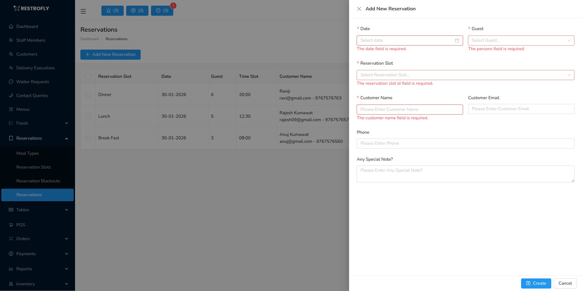 Reservations - Add/Edit Form