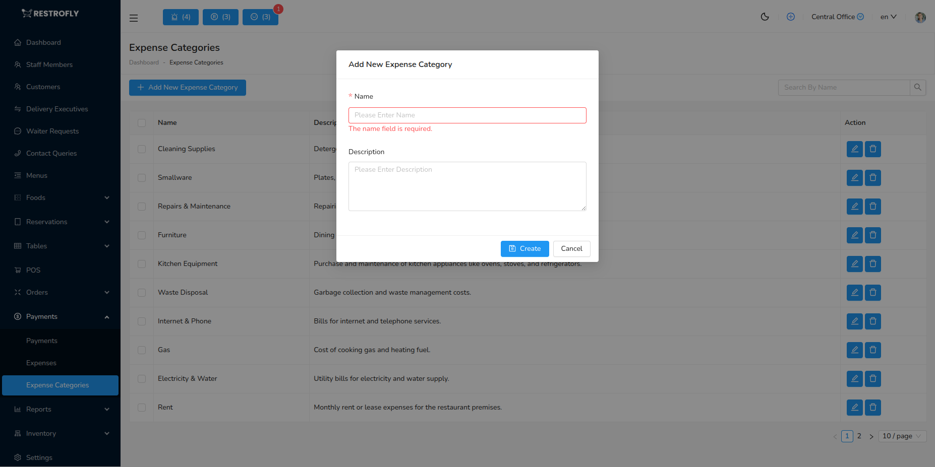 Expense Categories - Add/Edit Form