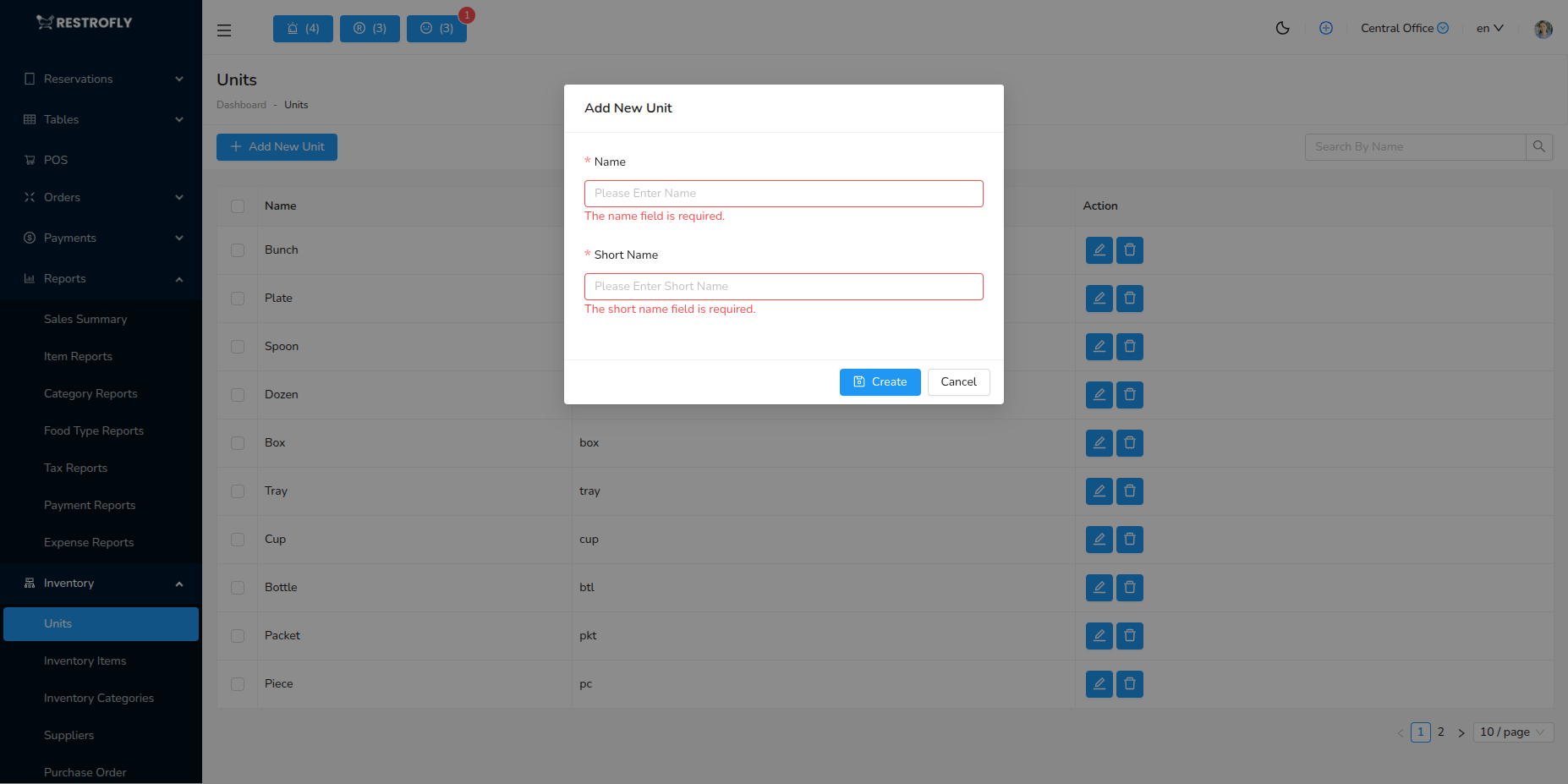Units - Add/Edit Form