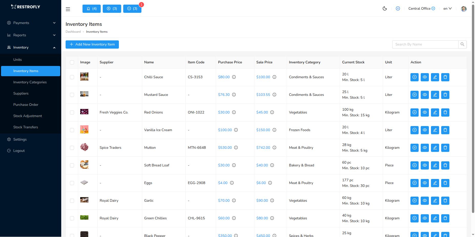 Inventory Items - List Page