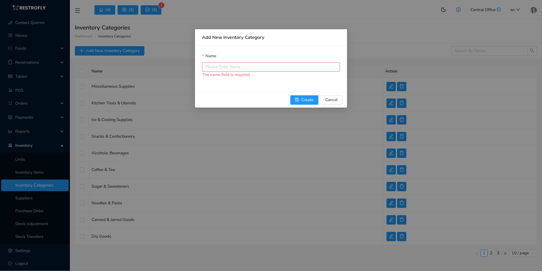 Inventory Categories - Add/Edit Form
