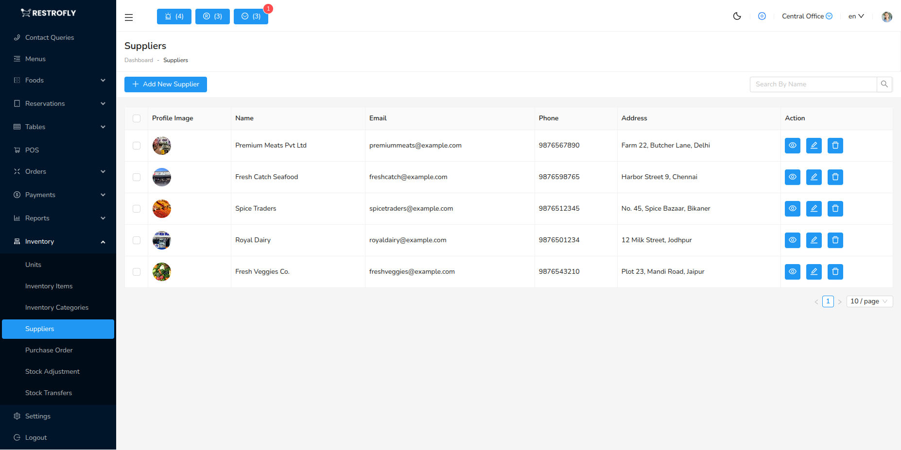 Suppliers - List Page