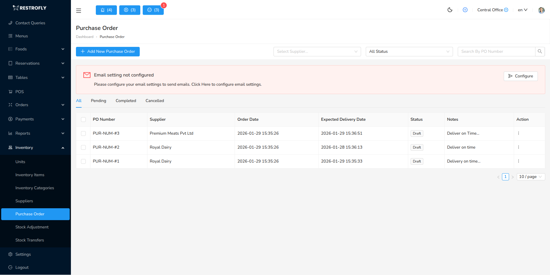 Purchase Orders - List Page