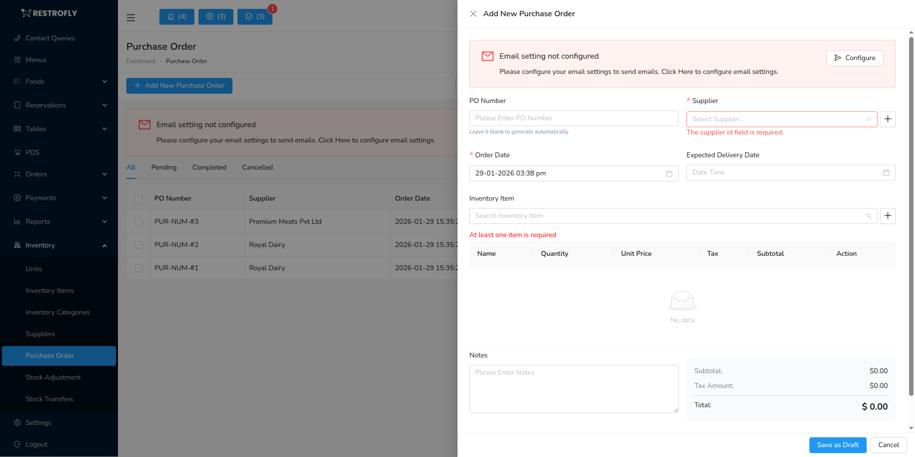 Purchase Orders - Add/Edit Form