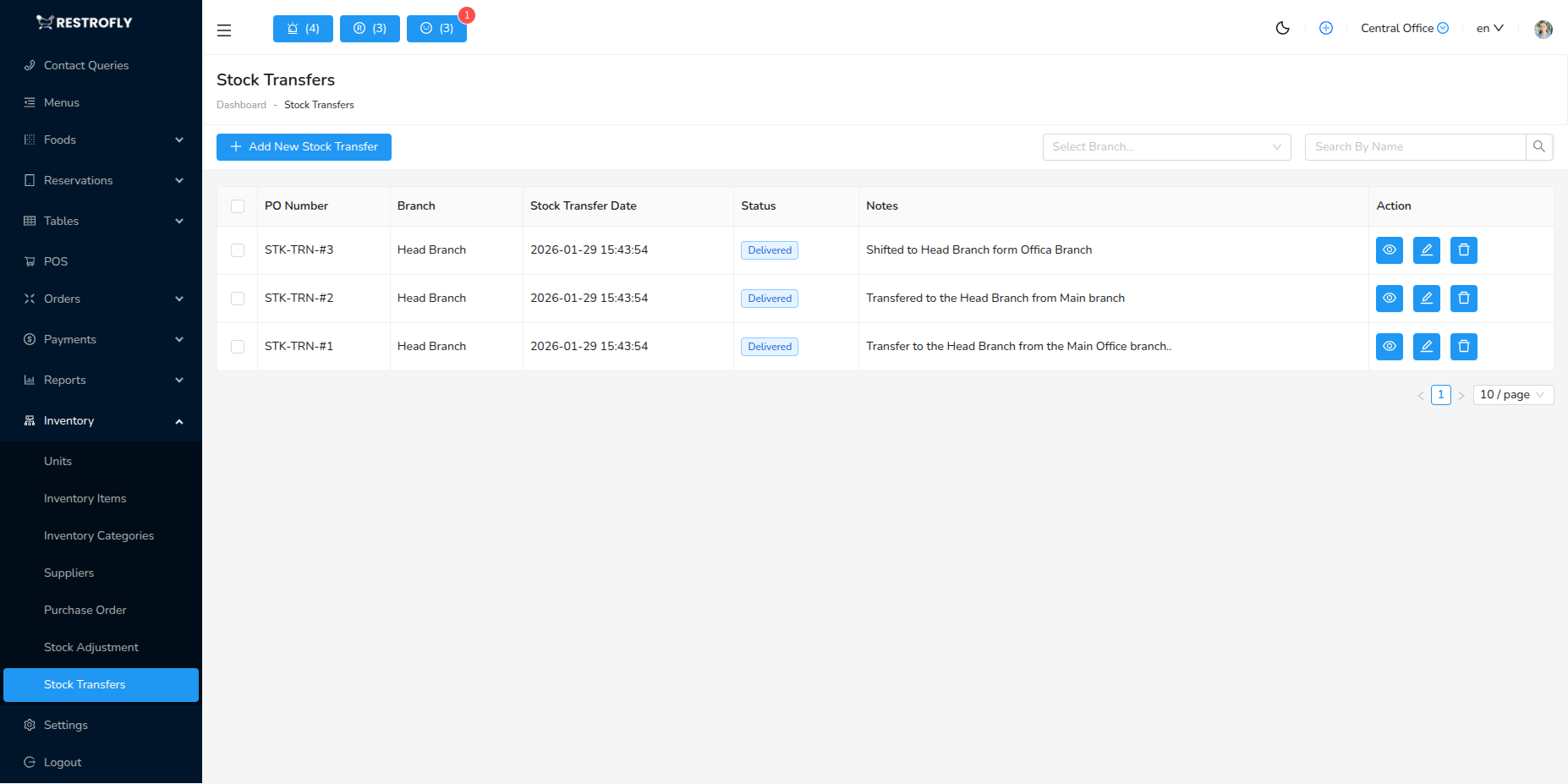 Stock Transfer - List Page