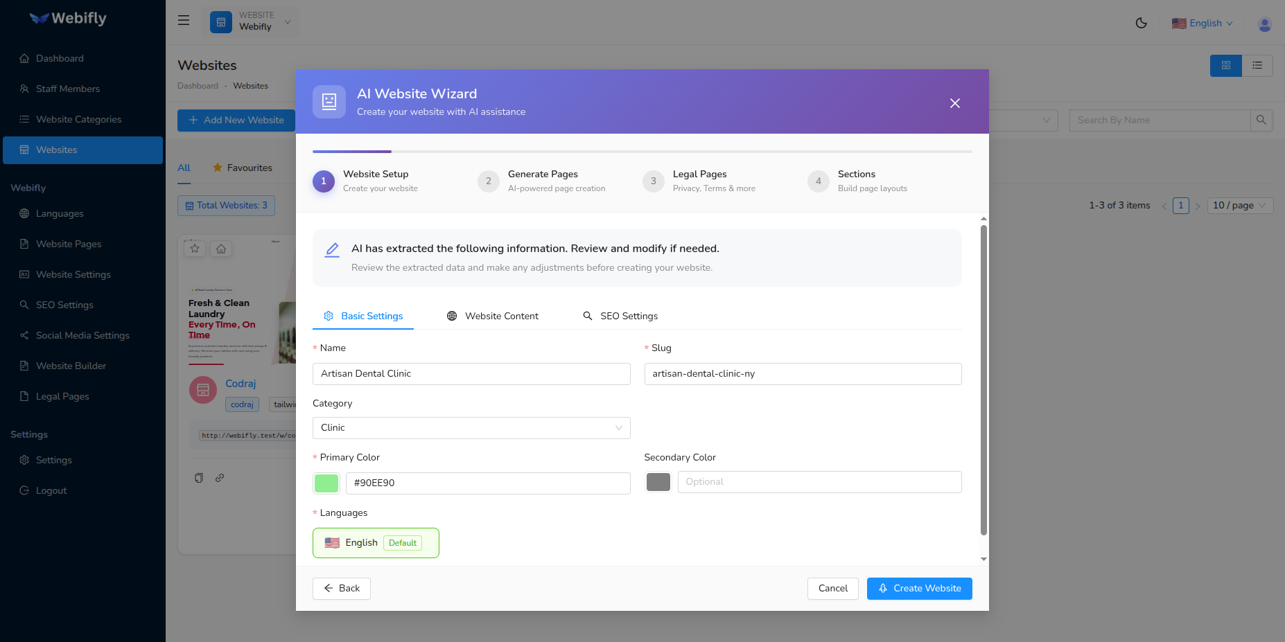Review Extracted Website Data