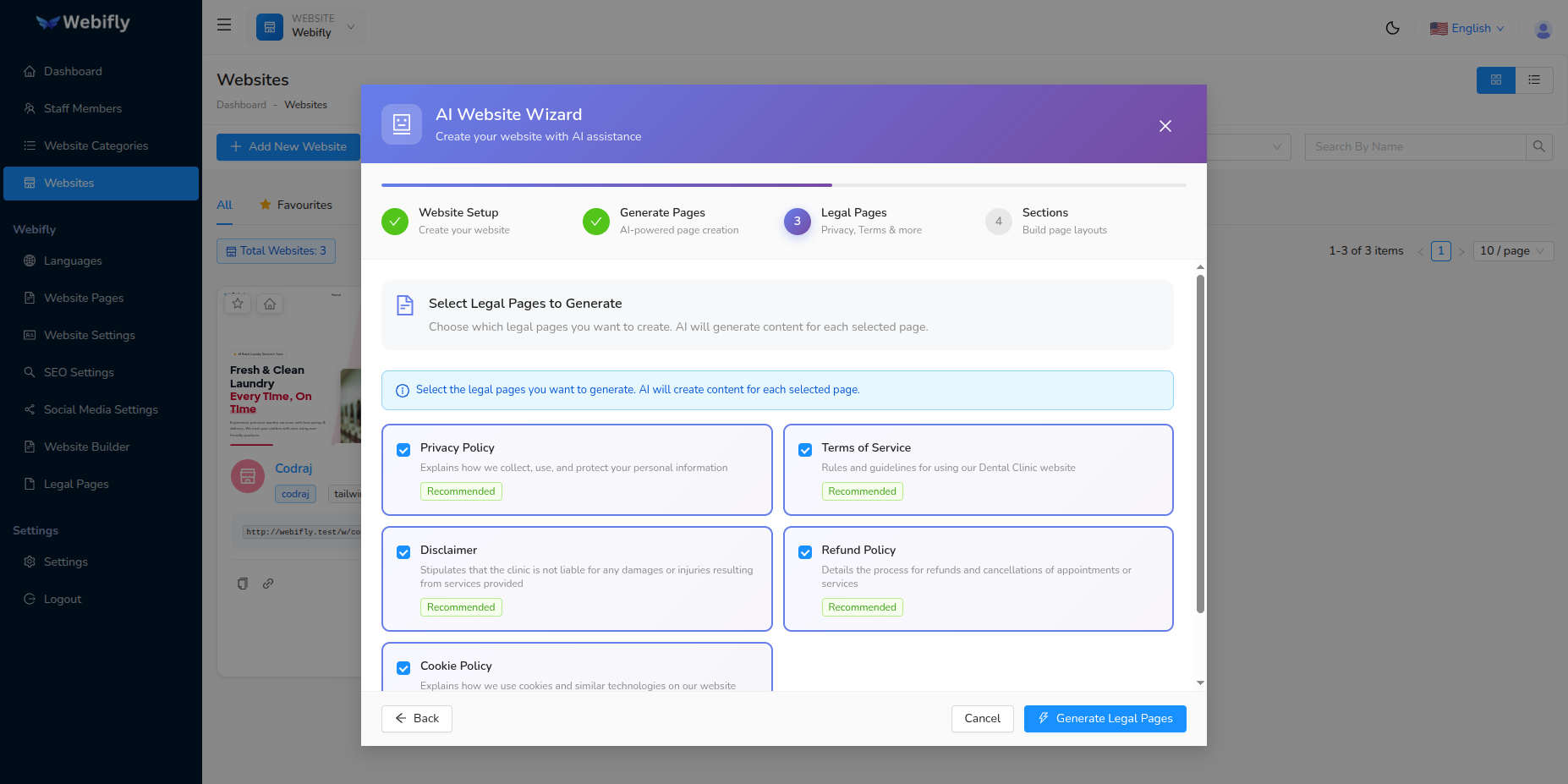 Legal Pages Generation Start
