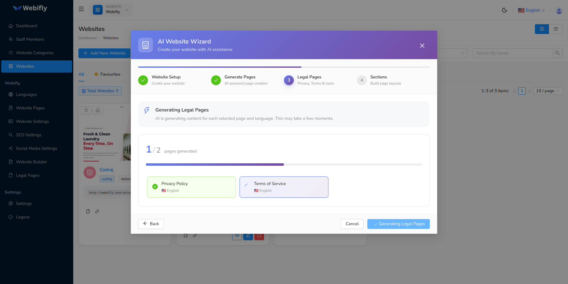 Legal Pages Creating