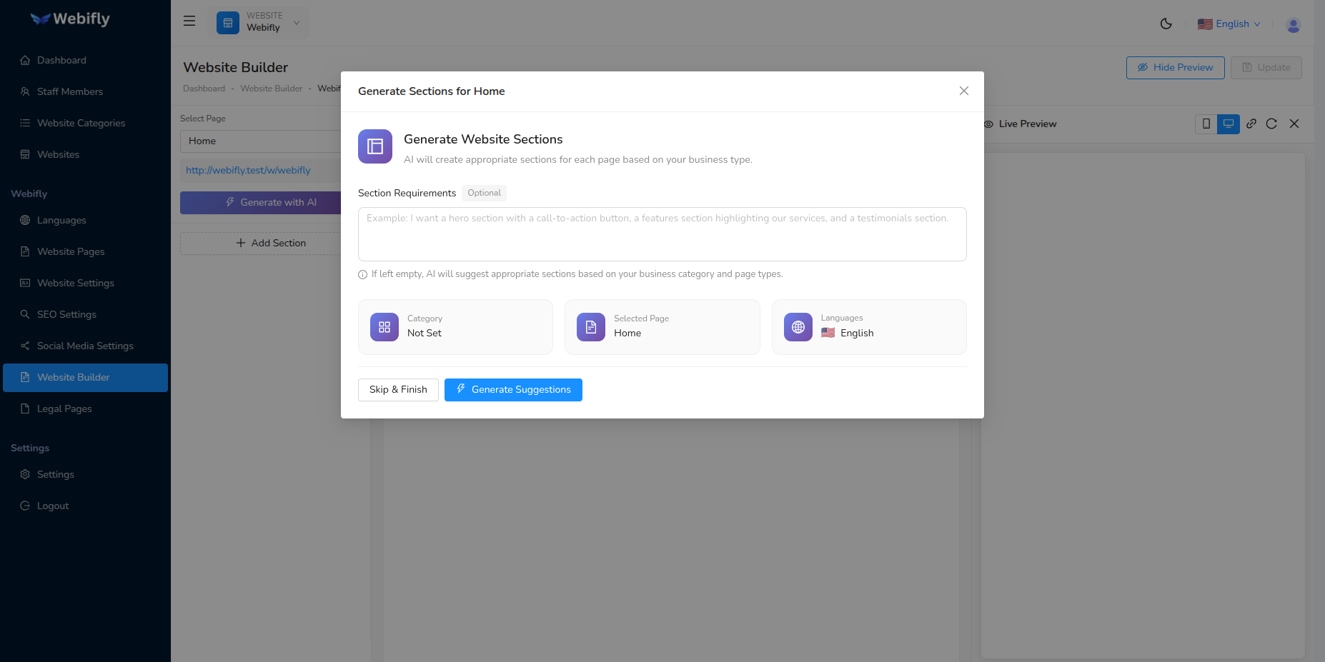 AI Section Generation Start