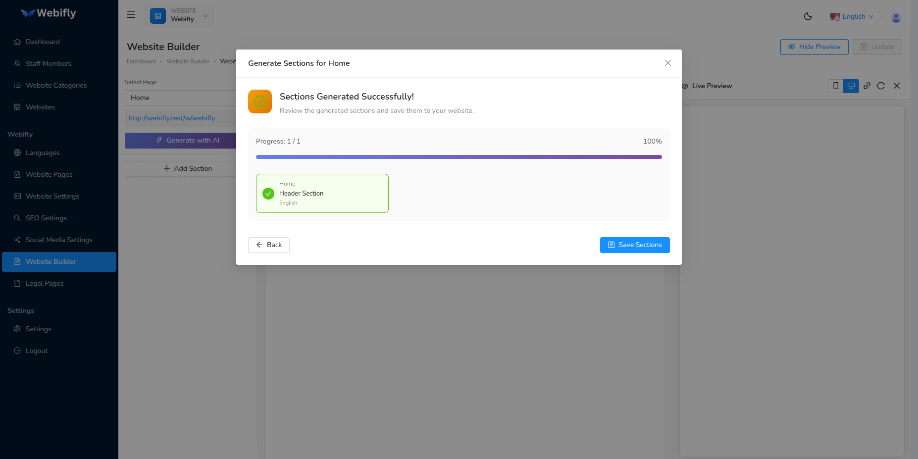 Sections Saved Successfully