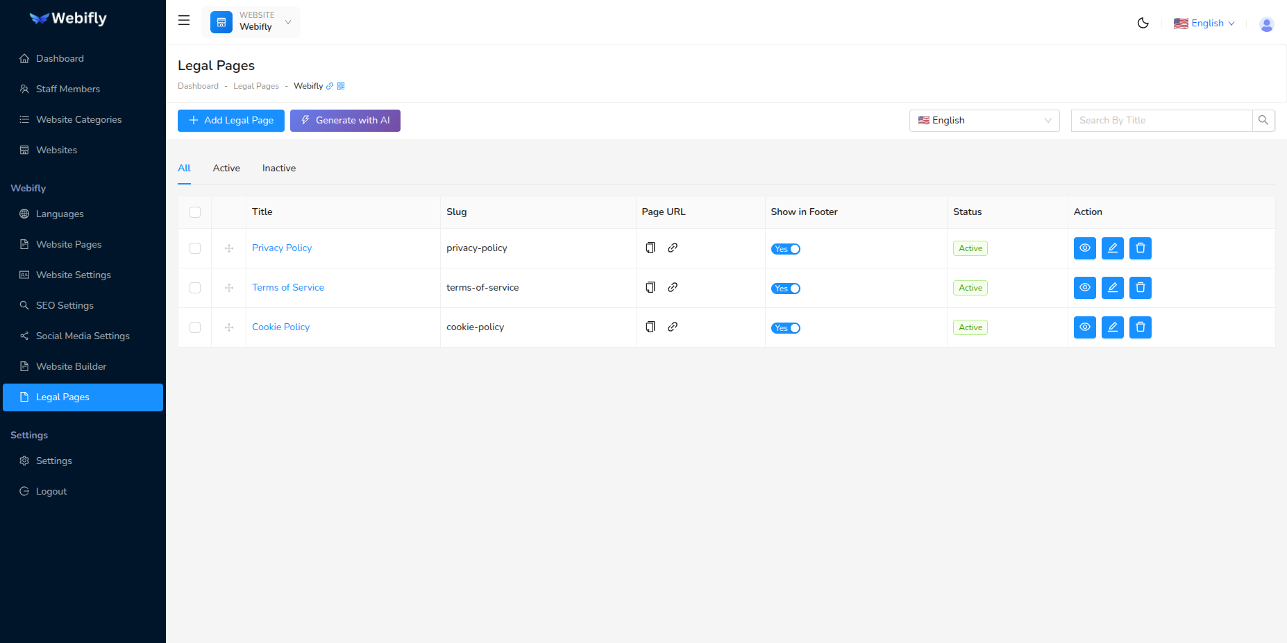 AI Legal Pages Button